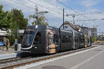 Be 6/8 Flexity 5010 mit der Elektrolux Werbung, auf der Linie 14, f�hrt am 10.08.2026 bei der Abfahrtshaltestelle in Pratteln ein. 