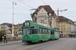 Doppeltraktion, mit den Be 4/4 494 und 485, auf der Linie 15, �berquert am 07.09.2026 die Mittlere Rheinbr�cke. Aufnahme Basel.