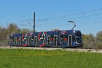 Be 6/8 Flexity 5009 mit der Werbung f�r einen Pferdeanlass, auf der Linie 14, f�hrt am 07.04.2026 zur Haltestelle Lachmatt. Aufnahme Pratteln.