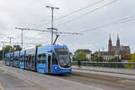 Be 6/8 Flexity 5006 mit der SANDOZ Werbung, auf der Linie 2, �berquert am 13.10.2026 die Wettsteinbr�cke Richtung Haltestelle Wettsteinplatz. Aufnahme Basel.