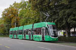 Be 4/6 Flexity 6003, auf der wegen einer Baustelle umgeleiteten Linie 3, f�hrt am 21.09.2026 zur Haltestelle am Aeschenplatz. Aufnahme Basel.