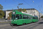 Be 4/4 487 zusammen mit dem B4S 1488, auf der Linie 21, bedient am 21.09.2026 die Haltestelle Dreirosenbr�cke. Aufnahme Basel.