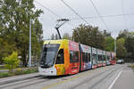 Be 6/8 Flexity 5003 mit der Werbung f�r den Wohnpark Binzen, auf der Linie 6, f�hrt am 19.10.2026 bei der Haltestelle Weilstrasse ein.