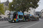 Be 6/8 Flexity 5037 mit der Skoda Werbung, auf der Linie 6, verl�sst am 19.10.2026 die Haltestelle Theater Richtung Haltestelle Barf�sserplatz.