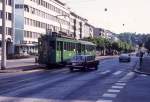 Basel BVB Tram 24 (Be 2/2 203) Margarethenstrasse am 29. Juni 1976.