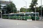 Basel BVB Tram 1 (Be 4/6 614 + B3 1328) / Tram 4 (Be 4/4 420) Messeplatz am 28.