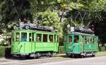 Kreuzung am 90th Jubilm der BVB Linie 14, die beiden Ce2/2 126 und 47 auf der Hhe Tramstation Hardstrasse bei Basel am 26.