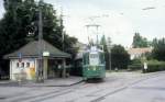 Basel BVB Tram 8 (Be 4/4 433) Neuweilerstrasse / Frschgasse am 29. Juni 1980.