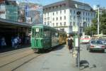 Basel BLT Tram 17 (B3 1343) Barfsserplatz am 30. Juni 1987.