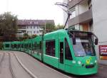 Einrichtungs-Straßenbahnzug der Baseler Verkehrsbetriebe zur Abfahrt in der Wendeschleife Riehen bereit am 12.06.2013.