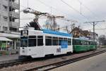 Be 4/4 479 mit der neuen IWB Werbung zusammen mit dem B 1464 S und B 1451 auf der Linie 14 an der Endhaltestelle in Pratteln.. Die Aufnahme stammt vom 30.01.2014.