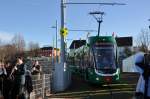 Am 12.12.2014 wurde die nach Weil am Rhein verlängerte Linie 8 mit vielen geladenen Gästen feierlich eröffnet. Der Flexity 5001 bringt den ersten Teil der Ehrengäste aus Basel nach Weil am Rhein, wo der erste Teil der Eröffnung über die Bühne geht.