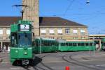 Basel BVB Tram 2 (SWP/SIG/ABB/Siemens Be 4/6 S 673 + FFA/SWP B 1465) Badischer Bahnhof am 6. Juli 2015.