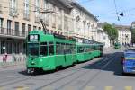 Basel BVB Tram 3 (SWP/SIG/BBC/Siemens Be 4/4 482 + FFA/SWP B 1485 + SWP/BBC/Siemens Be 4/4 470) Steinenberg am 6. Juli 2015.