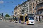 Be 6/8 Combino 319, mit einer Werbung für die Umbenennung von Thalia in Orellfüssli, bedient die Haltestelle der Linie 6 am Morgartenring.