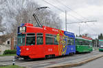 Be 4/4 490 FC Basel, zusammen mit dem B4S 1449, auf der Linie 15, warten auf dem Bruderholz die nächste Abfahrtszeit ab.