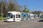 Be 6/8 Flexity 5008 mit der Werbung für Tissot Uhren, anlässlich der Messe Basel World 2019, bedient die Haltestelle St.