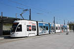 Be 6/8 Flexity 5008 mit der Tissot Werbung anlässlich der Messe Basel World, auf der Linie 3, wartet an der Endstation an der Saint Louis Grenze.