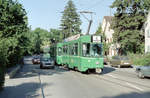 Basel BVB Tramlinie 6 (SWP/SIG/BBC/Siemens Be-4/4-487) Allschwil, Baslerstrasse am 30 Juni 1987.