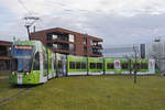 Be 6/8 Flexity 5012 mit der U-Abo Werbung, auf der Linie 14, wendet in der Schlaufe bei Pratteln.