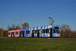 Be 6/8 Flexity 5004 (hier noch ohne Betriebsnummer) mit der Werbung gemeinsam gegen Corona, auf der Linie 14, fährt zur Haltestelle Lachmatt.