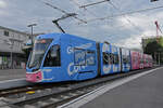 Be 6/8 Flexity 5004  Gemeinsam gegen Corona , auf der Linie 14, wartet an der Endstation in Pratteln.