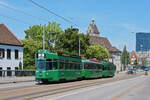 Doppeltraktion, mit dem Be 4/4 481, dem B4S 1449 und dem Be 4/4 492, auf der Linie 2, überquert die Wettsteinbrücke. Die Aufnahme stammt vom 06.07.2022.