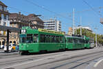 Doppeltraktion, mit dem Be 4/4 499, dem B4S 1491 und dem Be 4/4 497, auf der Linie 2, bedient die Haltestelle am badischen Bahnhof.