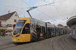 Be 6/8 Flexity 5031 mit der C&A Werbung, auf der Linie 6, wartet am 07.12.2022 an der Endstation in Allschwil.