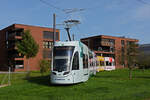 Be 6/8 Flexity 5007 mit der Baloise Werbung, auf der Linie 14, wendet am 29.10.2022 in der Schlaufe in Pratteln.