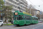 Be 4/4 495 zusammen mit dem B4S 1469, auf der Linie 15, fährt am 01.03.2023 wegen der Basler Fasnacht nur bis zum Aeschenplatz.