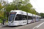 Be 6/8 Flexity 5010 mit der neuen Werbung für ABT Automobile, auf der Linie 3, bedient am 26.04.2023 die Haltestelle St.