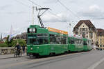 Doppeltraktion, mit dem Be 4/4 479, dem B4S 1489 und dem Be 4/4 496, auf der Linie 6, überquert am 09.05.2023 die Mittlere Rheinbrücke.