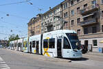 Be 6/8 Flexity 5036 mit der Swatch Werbung, auf der Linie 6, bedient am 14.06.2023 die Haltestelle Morgartenring.