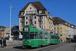 Be 4/4 497 zusammen mit dem B4S 1491, auf der Linie 15, überquert am 03.03.2025 die Mittlere Rheinbrücke.