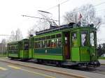 Museumswagen 163 mit seinem Anhnger 371 auf einer Extrafahrt bers Bruderholz.