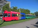 Be 4/4 mit der Betriebsnummer 490 und der Vollwerbung fr den FC Basel bein FCB Stadion St.