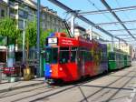 BVB - Tram Be 4/74 490 (Werbung fr den FC Basel) unterwegs auf der Linie 14 in der Stadt Basel am 16.04.2011