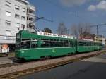 Dreiwagenzug mit dem Be 4/4 496 dem B4S 1488 und dem B4 1439 auf der Linie 14 an der Enfhaltestelle in Pratteln.Die Aufnahme stammt vom 09.03.2012.