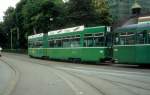 Basel BVB Tram 1 (Be 4/6 660 + B 1452) Aeschengraben / Aeschenplatz am 7. Juli 1990.