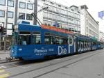 BVB - Tram Be 4/8 659 mit Werbung und mit Tramanhnger unterwegs in Basel am 02.05.2013