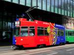 BVB Basel - Tram Be 4/4 490 unterwegs auf der Linie 1 in der Stadt Basel am 29.03.2014