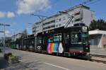 Be 4/6S 669 mit der Werbung für ICE Uhren auf der Linie 14 an der Endstation in Pratteln.