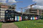 Be 4/6S 669 mit der Werbung für ICE Uhren auf der Linie 14 in der Schlaufe in Pratteln.