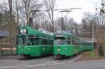 Be 4/6 Düwag 637 zusammen mit dem Be 4/6 S 678 auf der Linie 2 in der Schlaufe am Eglisee.