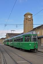 Doppeltraktion mit den Be 4/6 Düwag 656 und 655 auf der Linie 1/14 an der Endstation am Badischen Bahnhof.