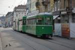 Schindler - Guggummere  672  und Anhängewagen der Firma Schindler Schweizer Standardwagen  1500  fährt am 07.06.2015 zum Badischen Bahnhof.