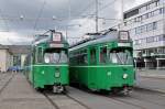 Die ersten Düwag werden auf dem Hof des Depots Dreispitz für den Abtransport nach Belgrad abgestellt.