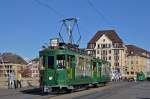 Be 2/2 215 zusammen mit dem B2 423 auf einer Extrafahrt überqueren die Mittlere Rheinbrücke.