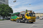 Am 25.05.2016 geht der B 1430 auf die letzte Reise. Hier verlässt der B 1430 auf dem Lastwagen die Hauptwerkstatt.